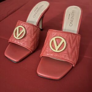 Valentino Red Quilted Heels with Gold Accent